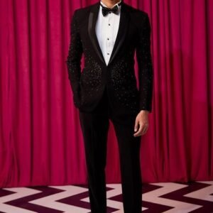 Black Embellished Noir Tuxedo Set For Men