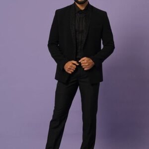 Black Cutdana Embroidered Blazer Set For Men