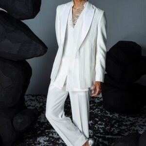 Ivory Embroidered Jacket Set For Men