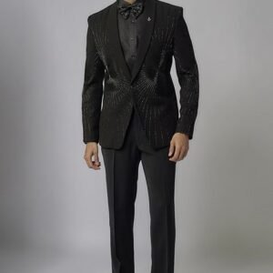 Jet Black Embroidered Tuxedo Set For Men