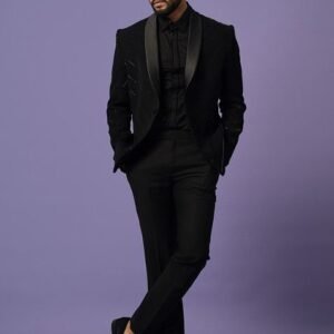 Black Solid Blazer Set For Men