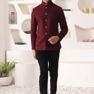 Wine Bandhgala Blazer Set For Men