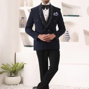 Blue Embroidered Tuxedo For Men