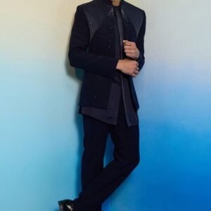 Canzo Blue Embellished Luna Jacket Set For Men