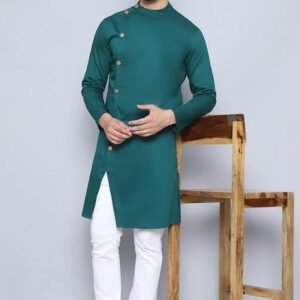 Rust Red Solid Cotton Kurta For Men