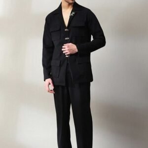 Black Suede Velvet Blazer Set For Men