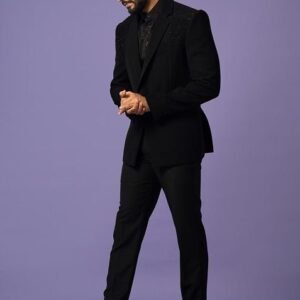 Black Stretchable Fabric Blazer Set For Men