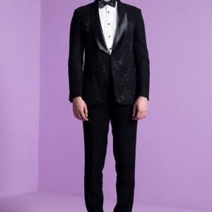 Black Embroidered Moonbeam Tuxedo Set For Men