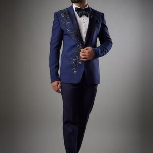 Imperial Blue Hand Embroidered Tuxedo Set For Men