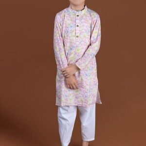 Pink Floral Print Kurta With Pajama (Set of 2)