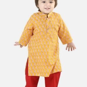 Yellow Printed Kurta With Pants (Set of 2)