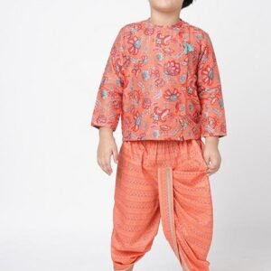Orange Digital Print Kurta With Dhoti Pants (Set of 2)