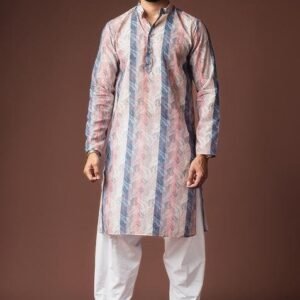 Multi Color Printed Linen Kurta For Men