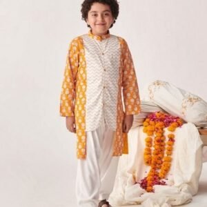 Orange Printed Kurta With Pants (Set of 2)
