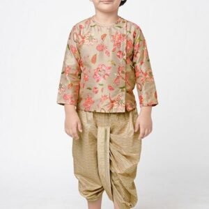 Beige Digital Print Kurta With Dhoti Pants (Set of 2)