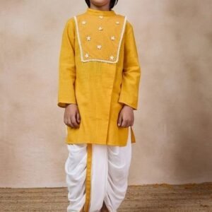 Mustard Embellished Kurta With Dhoti Pants (Set of 2)