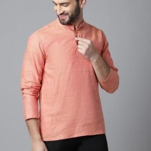 Orange Plain Pure Cotton Kurta For Men
