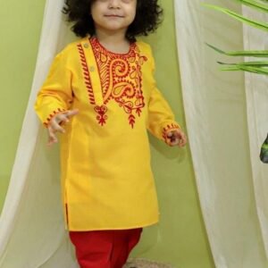 Yellow Embroidered Kurta With Dhoti Pants (Set of 2)