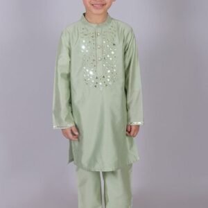 Sea Green Mirror Embroidered Kurta With Pajama (Set of 2)