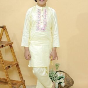 Pastel Yellow Embroidered Kurta With Pajama (Set of 2)