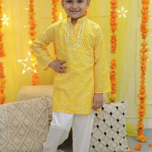 Yellow Printed Kurta With Pants (Set of 2)