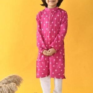 Pink Dye Bandhani Print Kurta With Pajama (Set of 2)