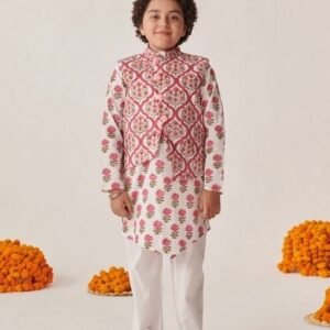 Magenta Printed Kurta With Pants (Set of 2)