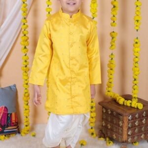 Yellow Printed Kurta With Dhoti Pants (Set of 2)