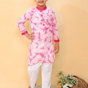 Pink Tie And Dye Print Kurta With Pants (Set of 2)