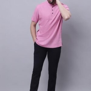 Pink Solid Cotton Kurta For Men