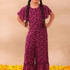 Hot Pink Polka Dot  Print Jumpsuit With Dori Belt (Set of 2)