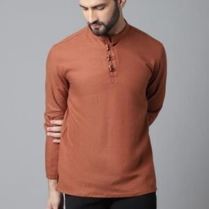 Rust Brown Plain Pure Cotton Kurta For Men