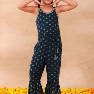 Teal Blue Tiered Jumpsuit With Dori Belt (Set of 2)