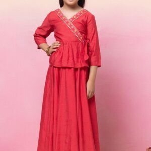 Dark Pink Embroidered Neck Angrakha Top