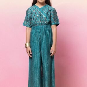Turquoise Green Boota Print Jumpsuit