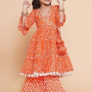 Orange Bandhani Print Sharara With Kurta (Set of 2)