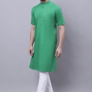 Green Solid Cotton Kurta For Men