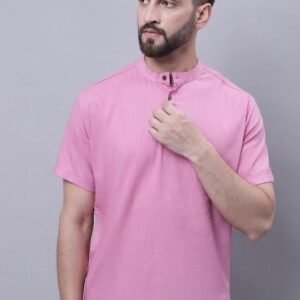 Pink Plain Pure Cotton Kurta For Men