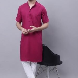 Maroon Solid Cotton Kurta For Men