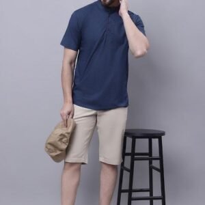 Blue Solid Cotton Kurta For Men