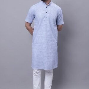 Blue Solid Cotton Kurta For Men