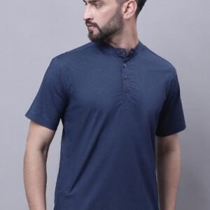 Blue Plain Pure Cotton Kurta For Men
