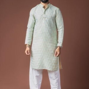 Light Green Weaved Jacquard Kurta For Men