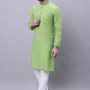 Green Solid Cotton Kurta For Men