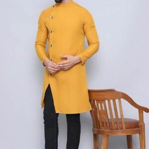 Green Striped Cotton Kurta For Men