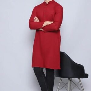 Maroon Striped Cotton Kurta For Men