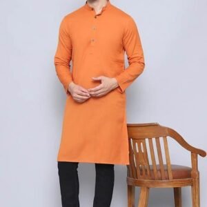 Green Hand Embroidered Cotton Kurta For Men