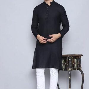 Green Striped Cotton Kurta For Men