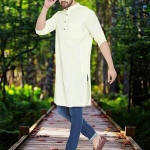 Yellow Solid Cotton Kurta For Men