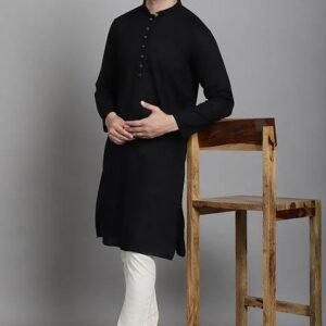 Green Solid Cotton Kurta For Men